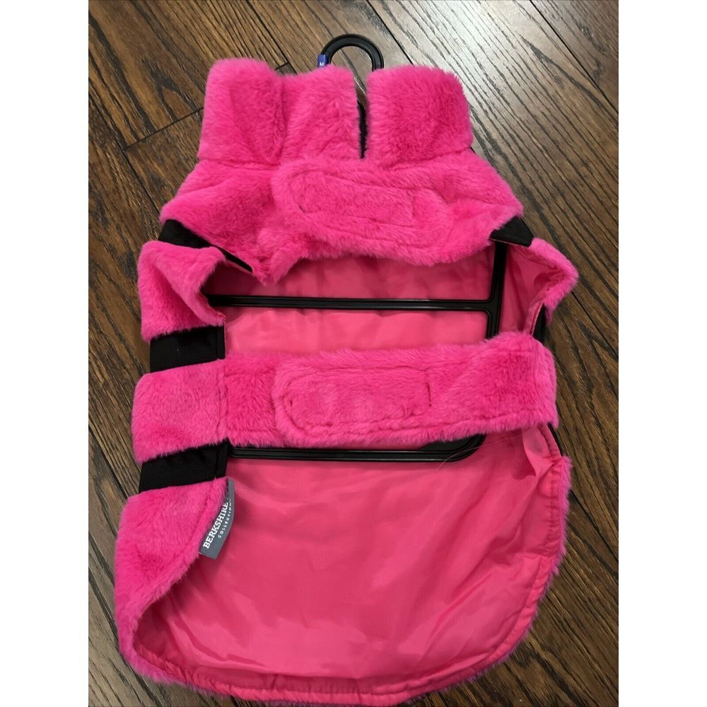 Berkshire Pet Pink Black V Striped Faux Fur Dog Coat Satin Lined Medium - Picture 4 of 10